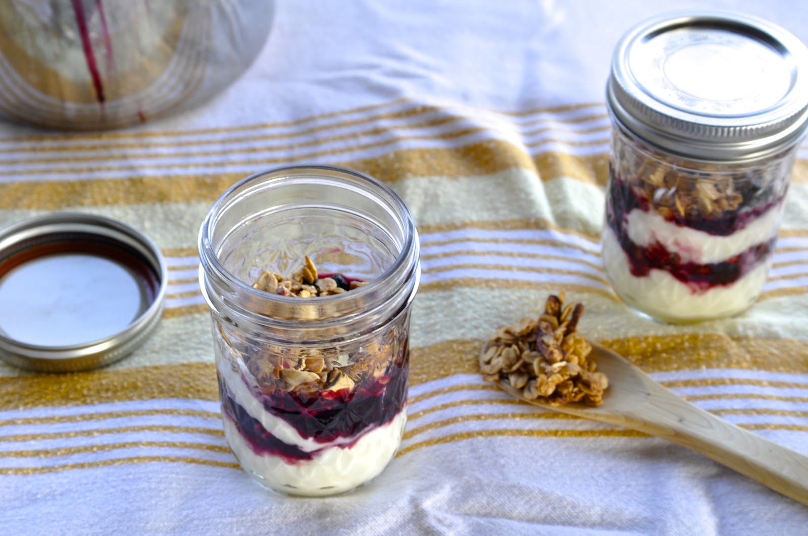 Two Blue Lemons YogurtGranola Jars with Cherry Sauce