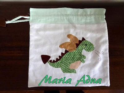 textile bag with applique Dinosaur