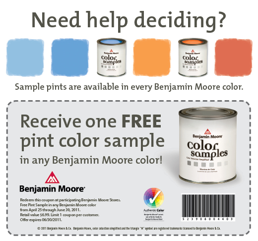 4 The Love Of Freebies: FREE Benjamin Moore paint (coupon for in store ...