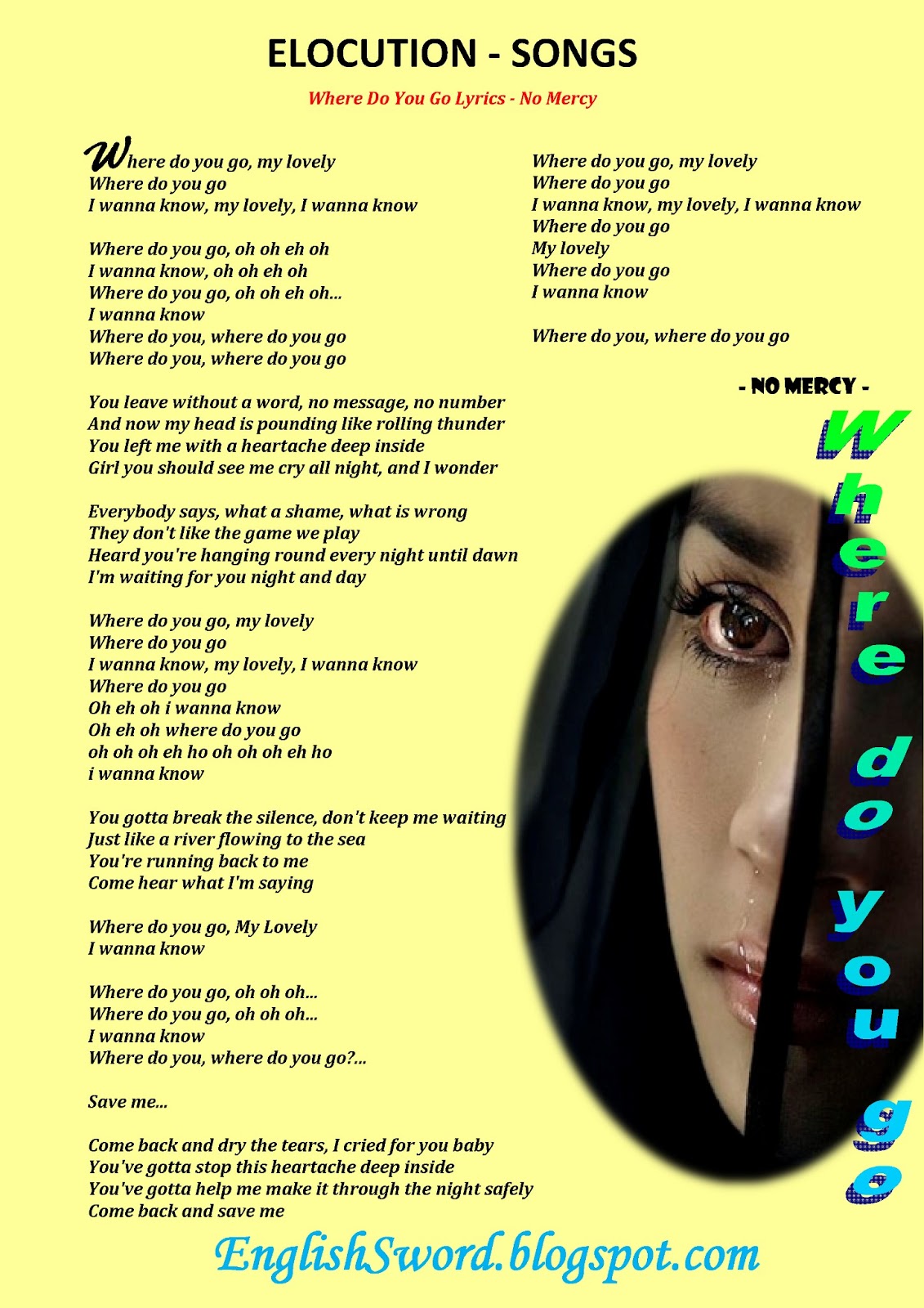 Easily Speaking And Learning English: Where Do You Go Lyrics - No Mercy