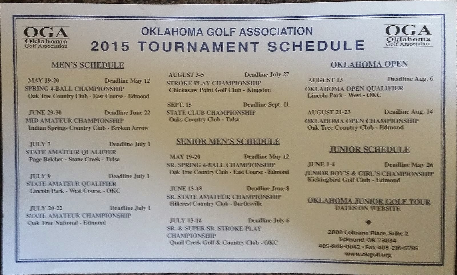 OGA AMATEUR SCHEDULE 2015