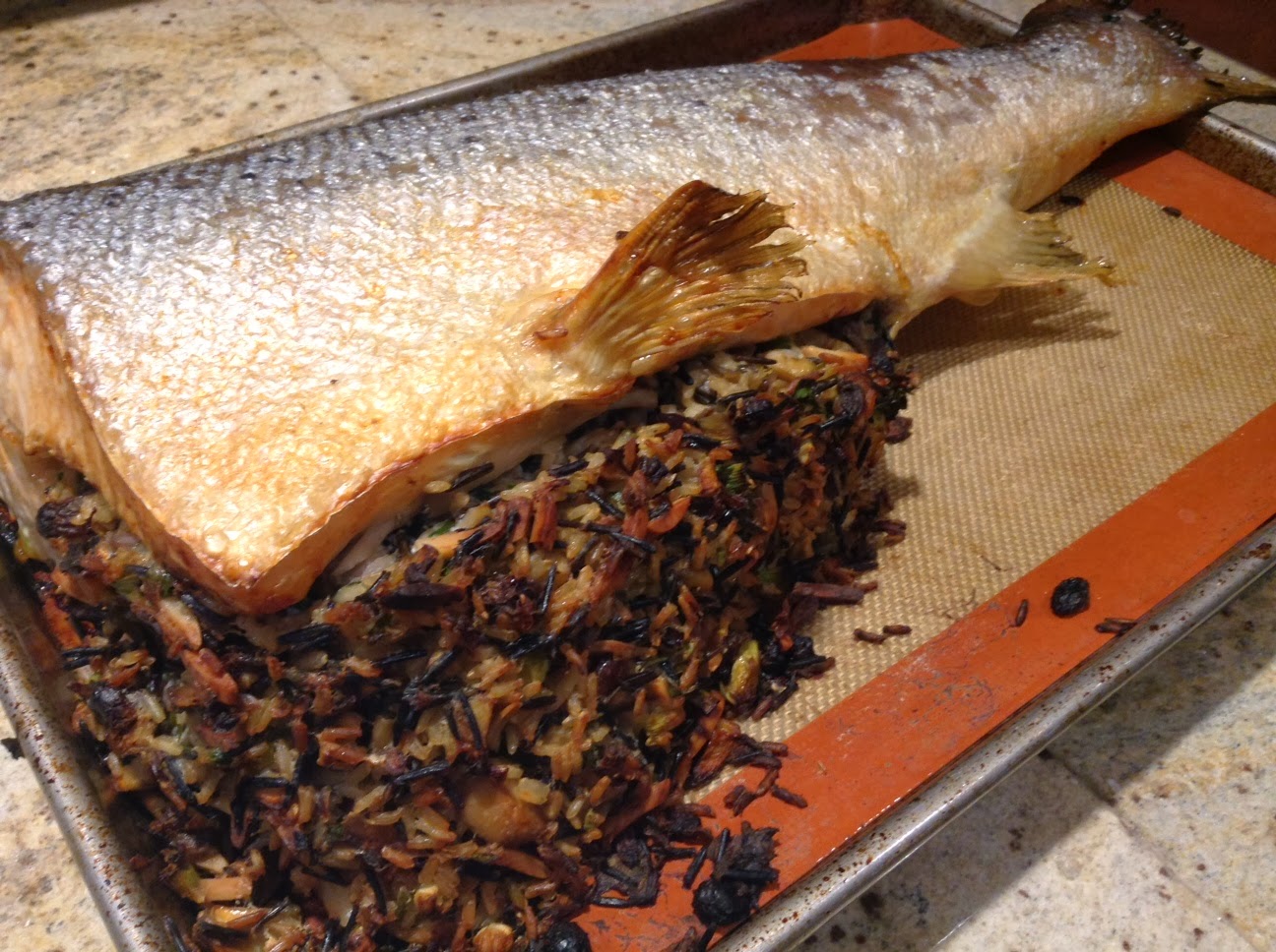 Dishes with My Dish Baked local salmon with California wild rice stuffing