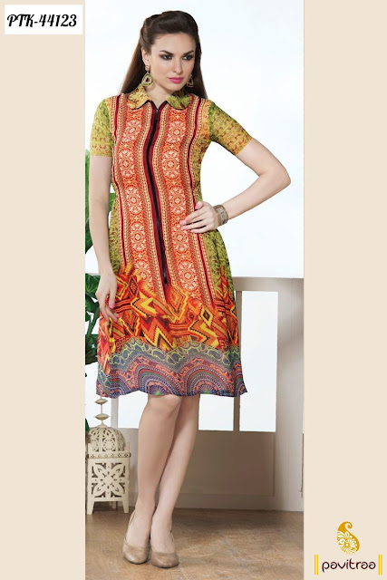 Orange georgette stylish kurti tunic with discount online