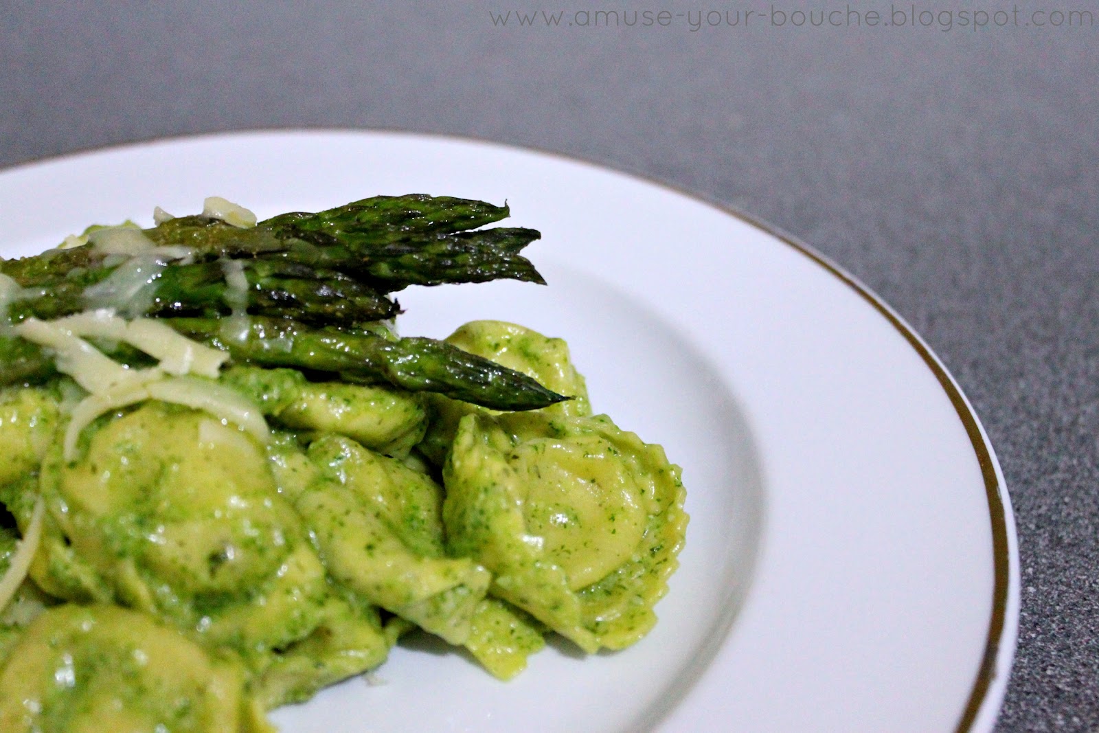Tortellini with homemade pesto and roasted asparagus Amuse Your Bouche