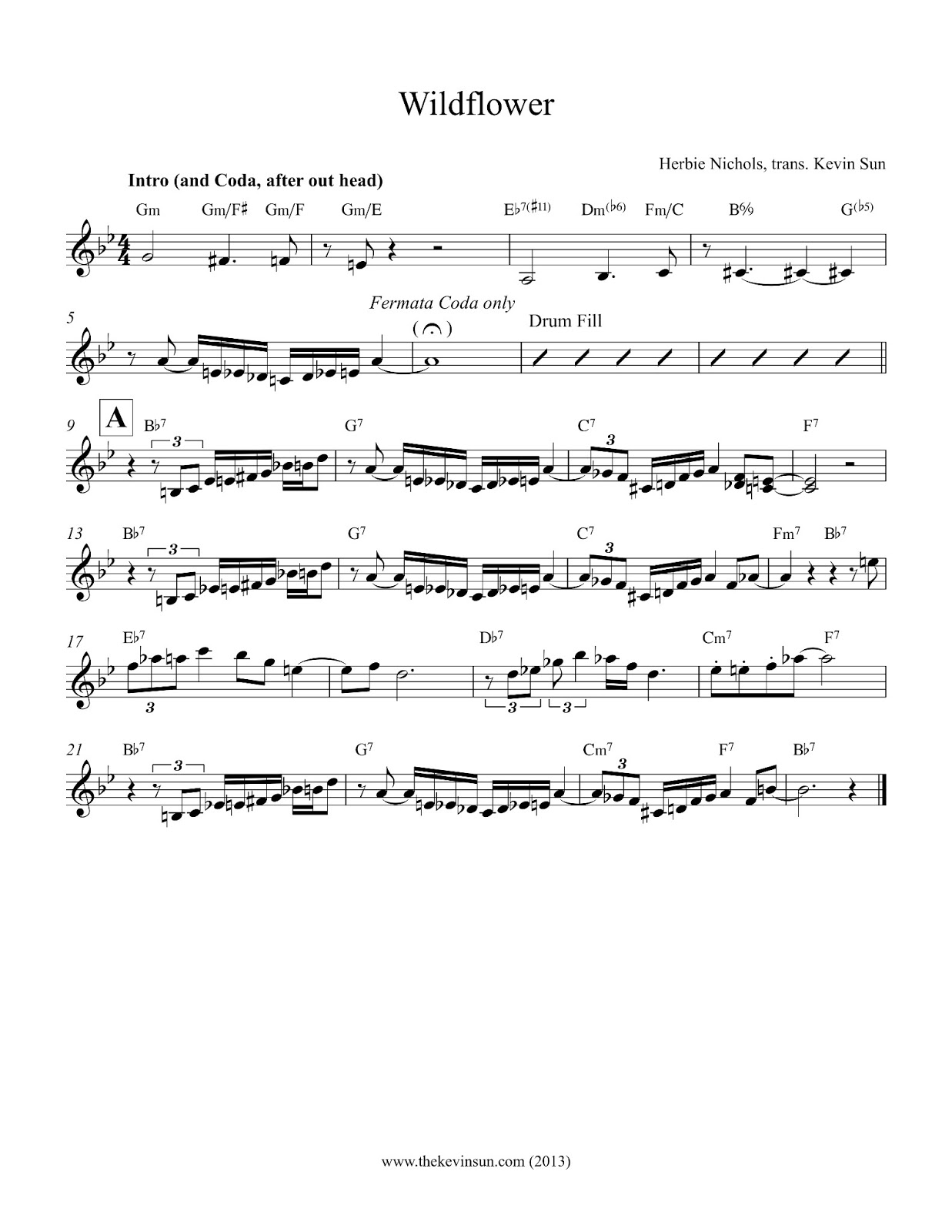 Herbie Nichols "Wildflower" Leadsheet