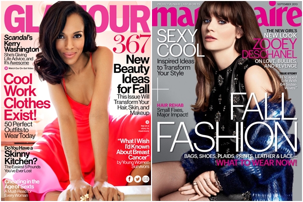 Revista Glamour Marie Claire Setembro 2013 Zooey Deschanel Scandal Kerry Washington US Estados Unidos