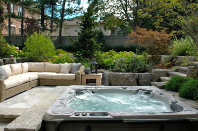 Backyard patio ideas with hot tub