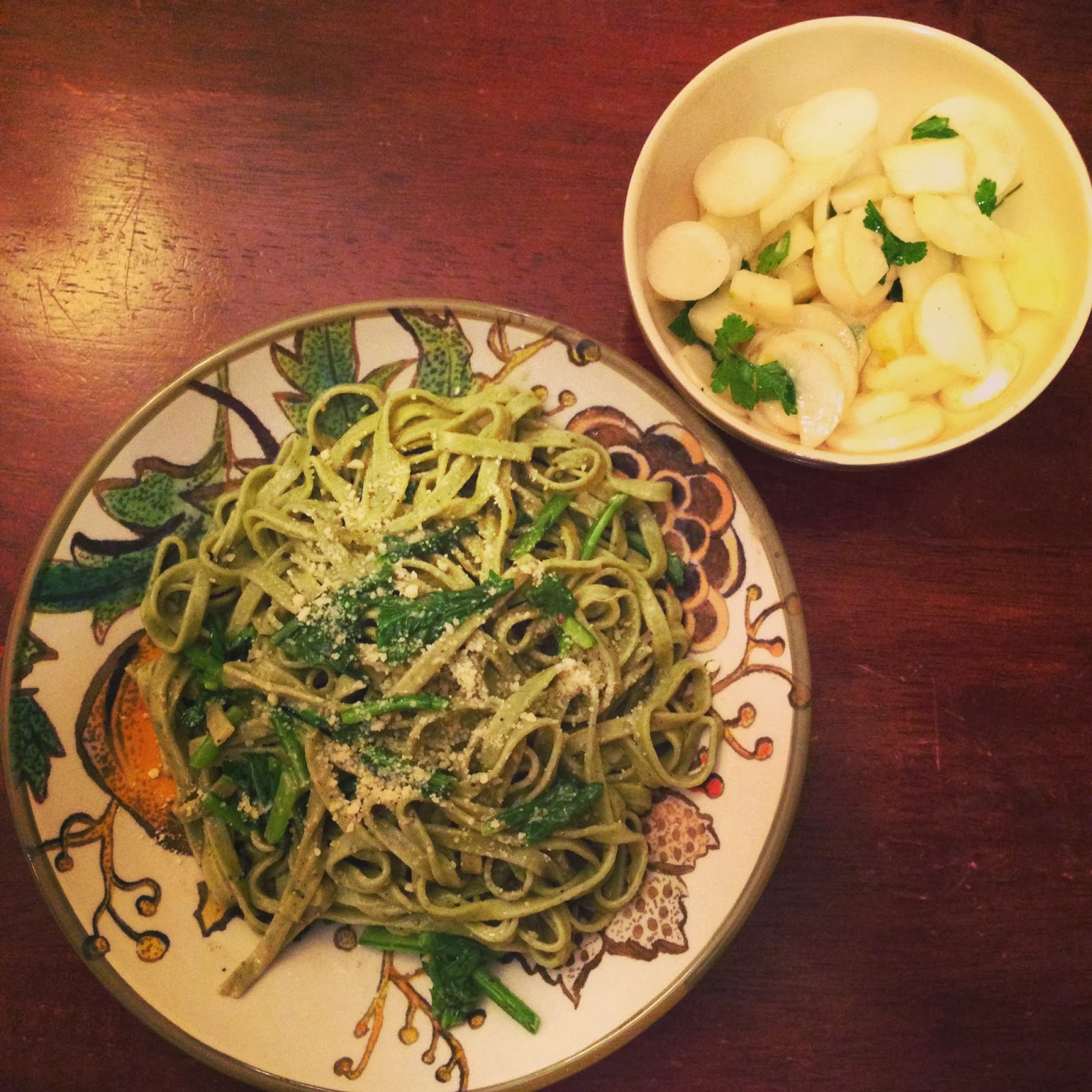 Beany Malone Blue Apron Fresh Turnip Green Cacio e Pepe Pasta with
