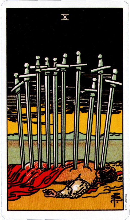 Original Rider Waite Tarot, Ten of Swords, Original Rider Waite Tarot, Ten of Swords,