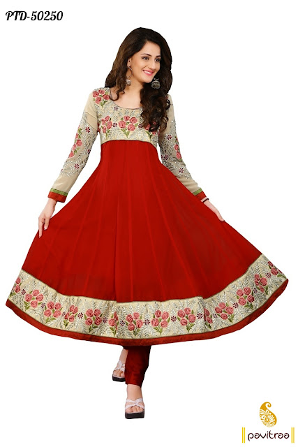 Wedding and new year red santoon anarkali salwar suit online shopping 2015 2016 in discount offer deal and sale at pavitraa.in