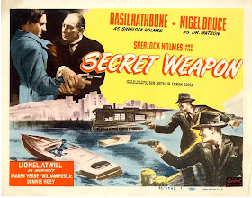 Sherlock Holmes and the Secret Weapon Vintage Movie Poster, Starring Basil Rathbone, Nigel Bruce, and Lionel Atwill