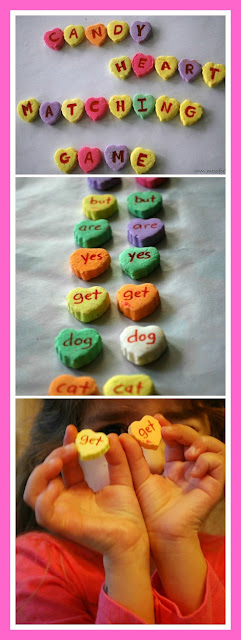 Conversation Hearts Sight Word Matching Game - Fun way for kids to practice their sight words. Features a version for kids learning letters as well.