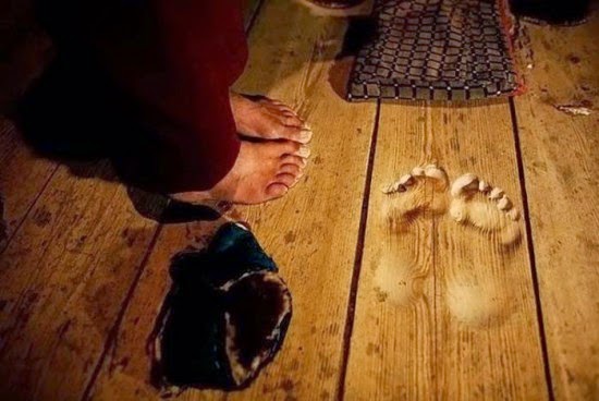 Monk Leaves Footprints Ingrained in Wood Floor