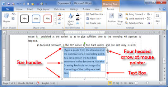 Insertion of Text Box in a MS Word document