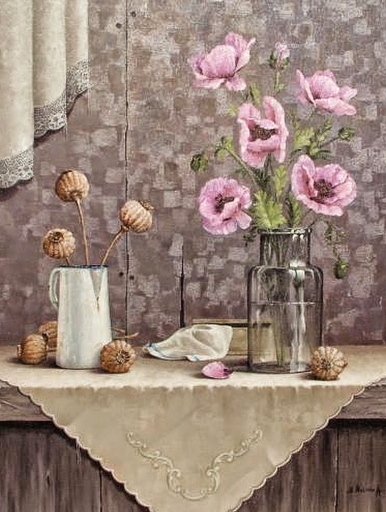 pinturas-decorativas-de-jarras-con-flores-oleos bodegones-de-flores-realistas