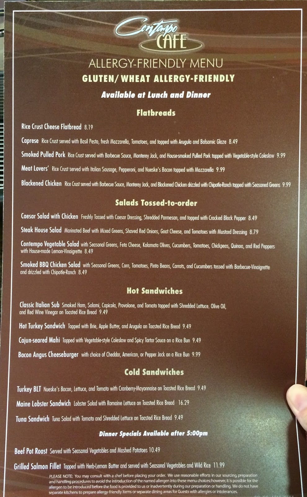 Contempo Cafe Allergy Menu Contempo Cafe Allergy Menu