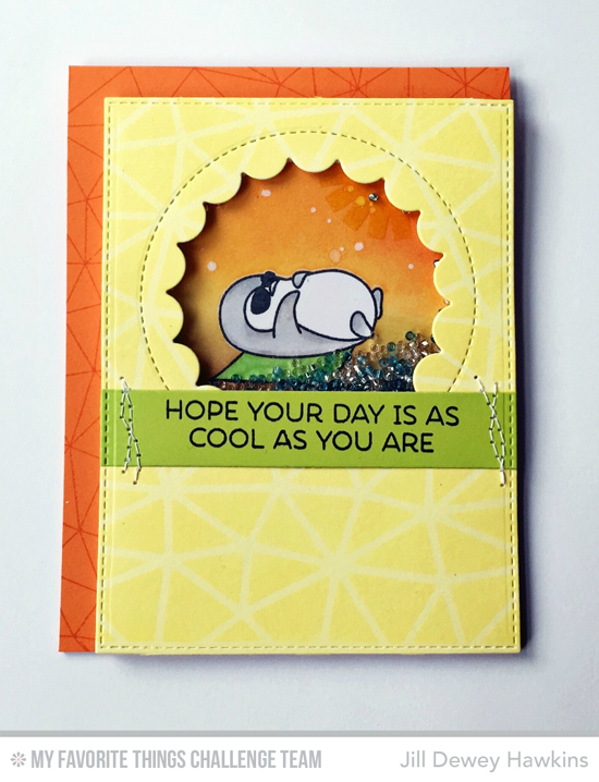Cool Day Cool You Card by Jill Dewey Hawkins featuring the Penguins in Paradise stamp set, Abstract background stamp, and Lisa Johnson Designs Jumbo Peek-a-Boo Circle Windows Die-namics #mftstamps