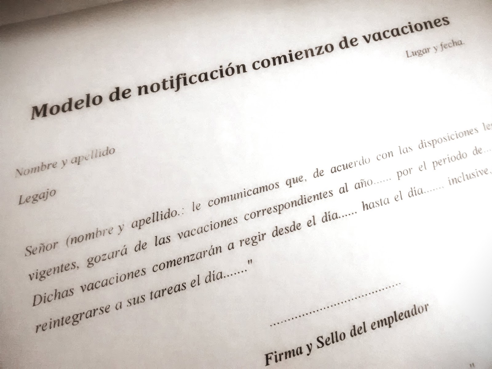 Modelo De Notificación De Comienzo De Vacaciones Modelo De Notificación De Comienzo De Vacaciones
