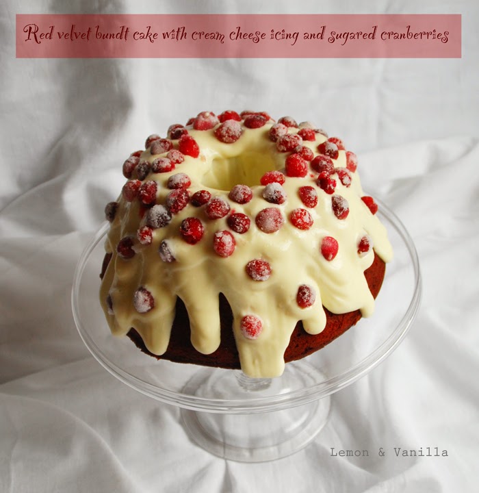 Lemon & Vanilla Red velvet bundt cake with cream cheese icing and