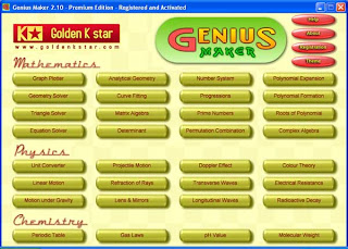 Genius Maker: Software Pendidikan Meliputi Mata Pelajaran Matematika, Fisika dan Kimia untuk siswa SMA Genius Maker: Software Pendidikan Meliputi Mata Pelajaran Matematika, Fisika dan Kimia untuk siswa SMA