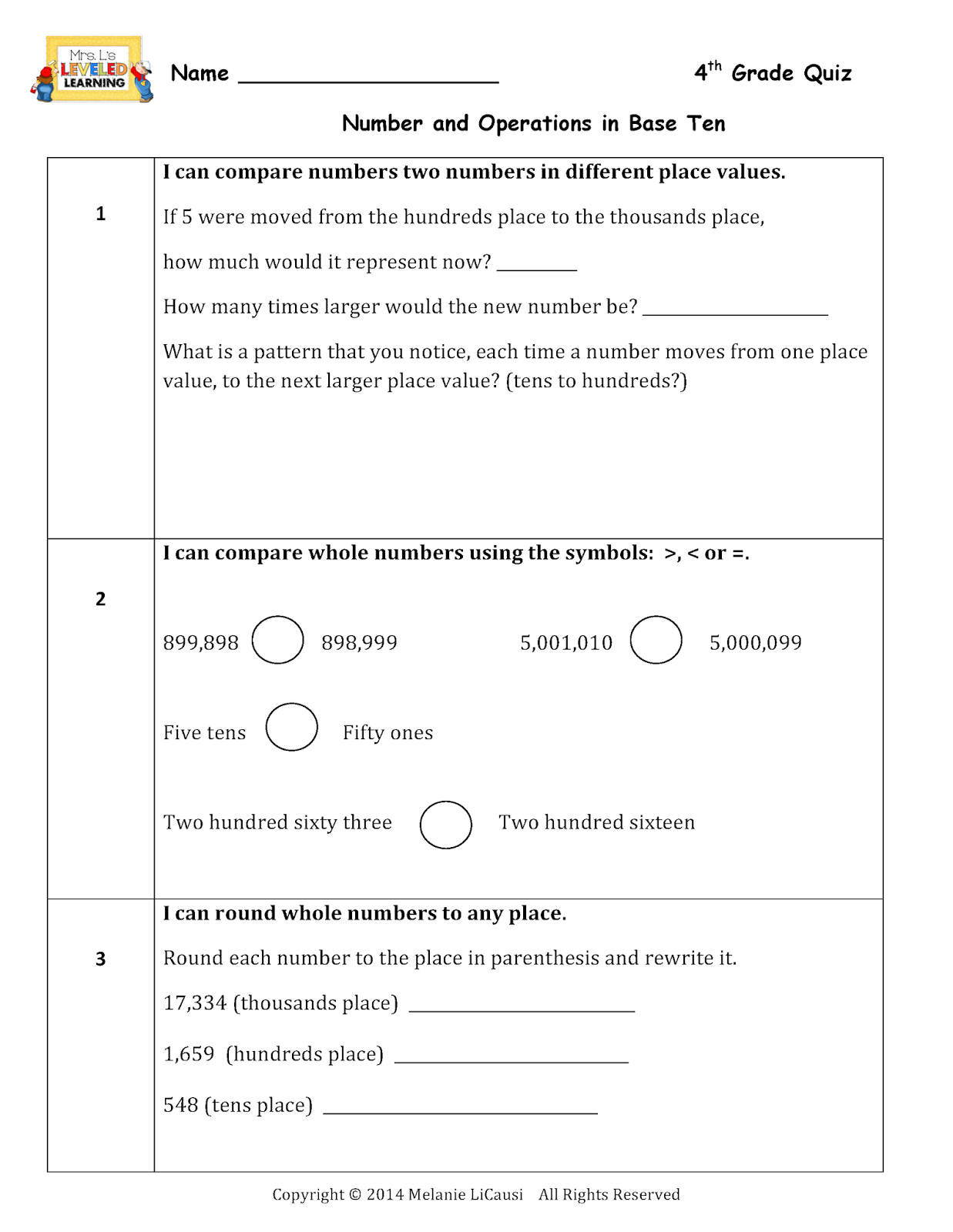 4th Grade Math Worksheets Printable PDFs