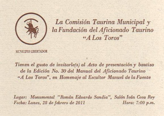 Bautizo de la Edición Nº 30 del Manual del Aficionado Taurino “A Bautizo de la Edición Nº 30 del Manual del Aficionado Taurino “A