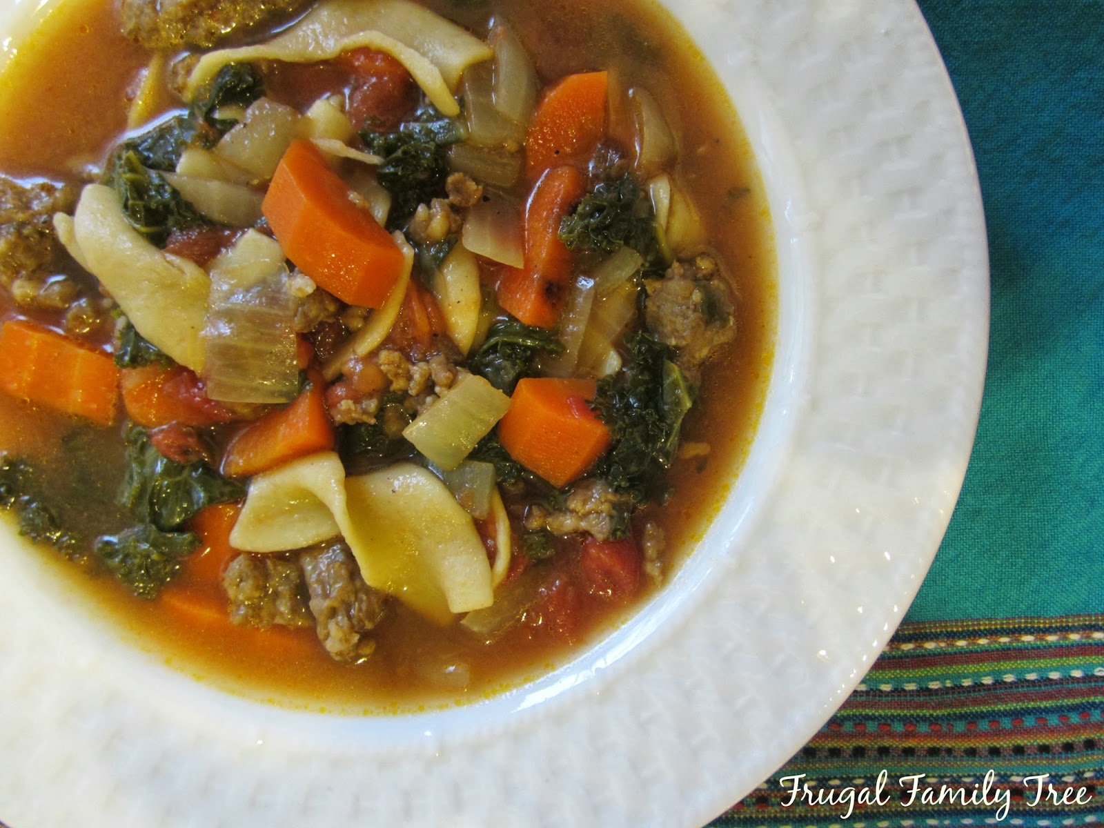 Italian Sausage, Noodle, and Kale Soup Frugal Family Tree