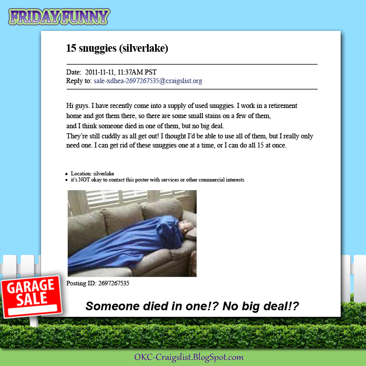 FUNNY CRAIGSLIST ADS: Secondhand Senior Citizen Snuggies ...