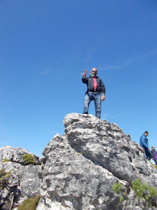 On top of Cape Town on a rock on Table Mountain.