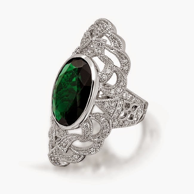 Bling Jewelry Oval Green Emerald Color CZ Gatsby Inspired Armor Ring Art Deco Bling Jewelry Oval Green Emerald Color CZ Gatsby Inspired Armor Ring Art Deco