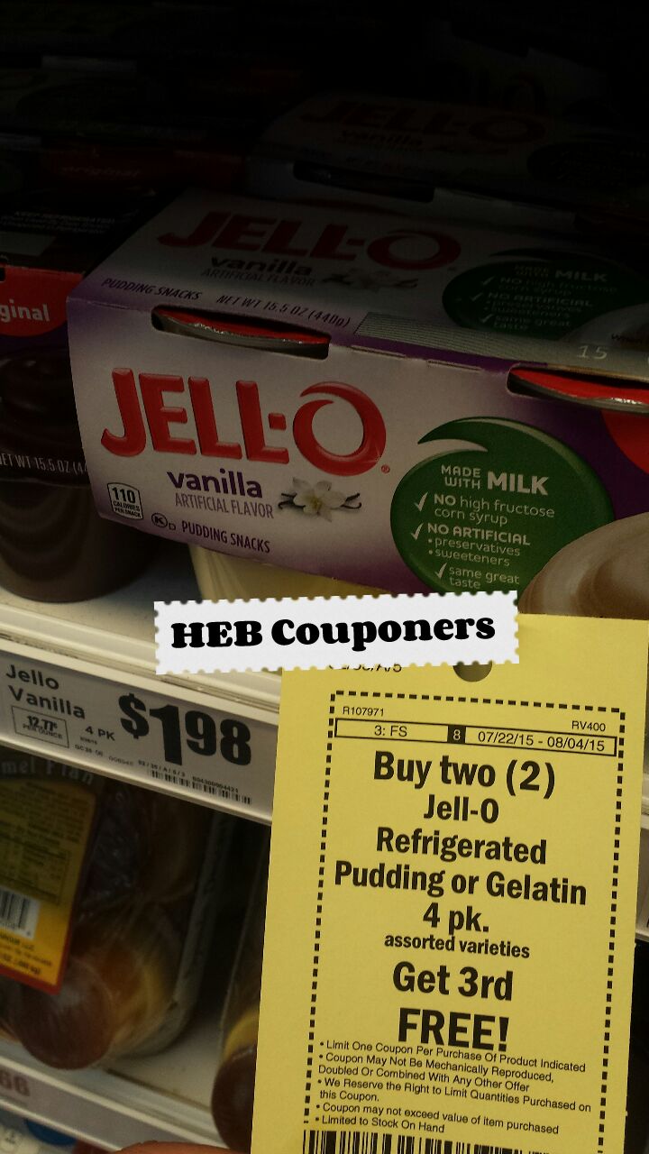 Melissa's Coupon Bargains HEB JellO Refrigerated Pudding or Gelatin