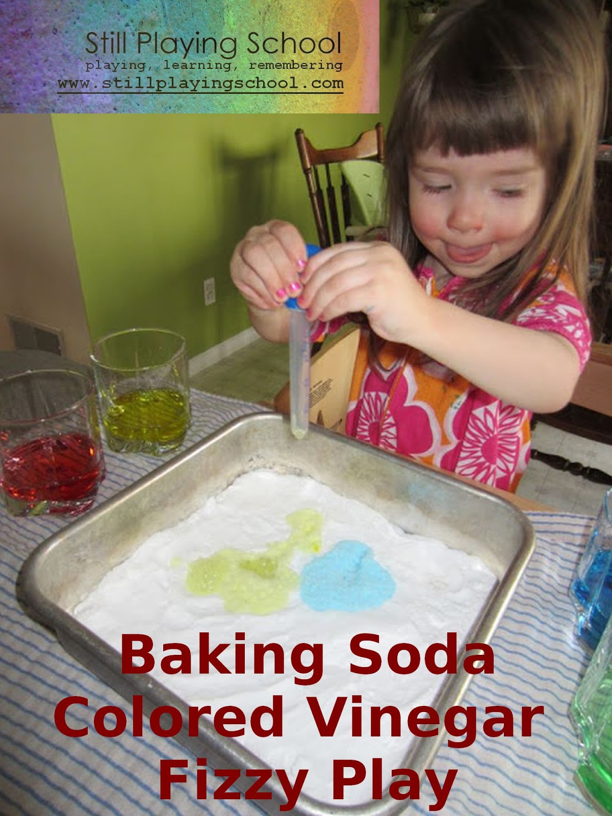 Baking Soda and Colored Vinegar Still Playing School