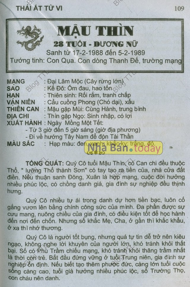 TỬ VI TUỔI MẬU THÌN