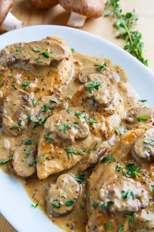 Chicken and Mushroom Skillet in a Creamy Asiago and Mustard Sauce Chicken and Mushroom Skillet in a Creamy Asiago and Mustard Sauce
