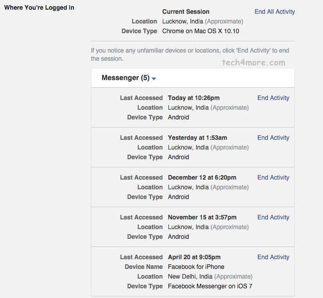 Remotely Logout of Facebook from all