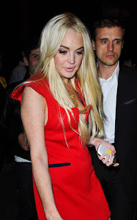 Lindsay Lohan a night out in hot red dress