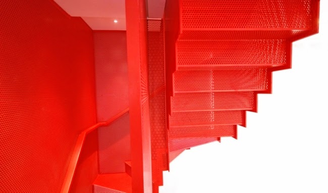 metal staircase design in red for elegant interior