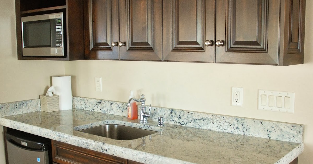 The Granite Gurus Bianco Romano Wet Bar & Vanities from MGS by Design