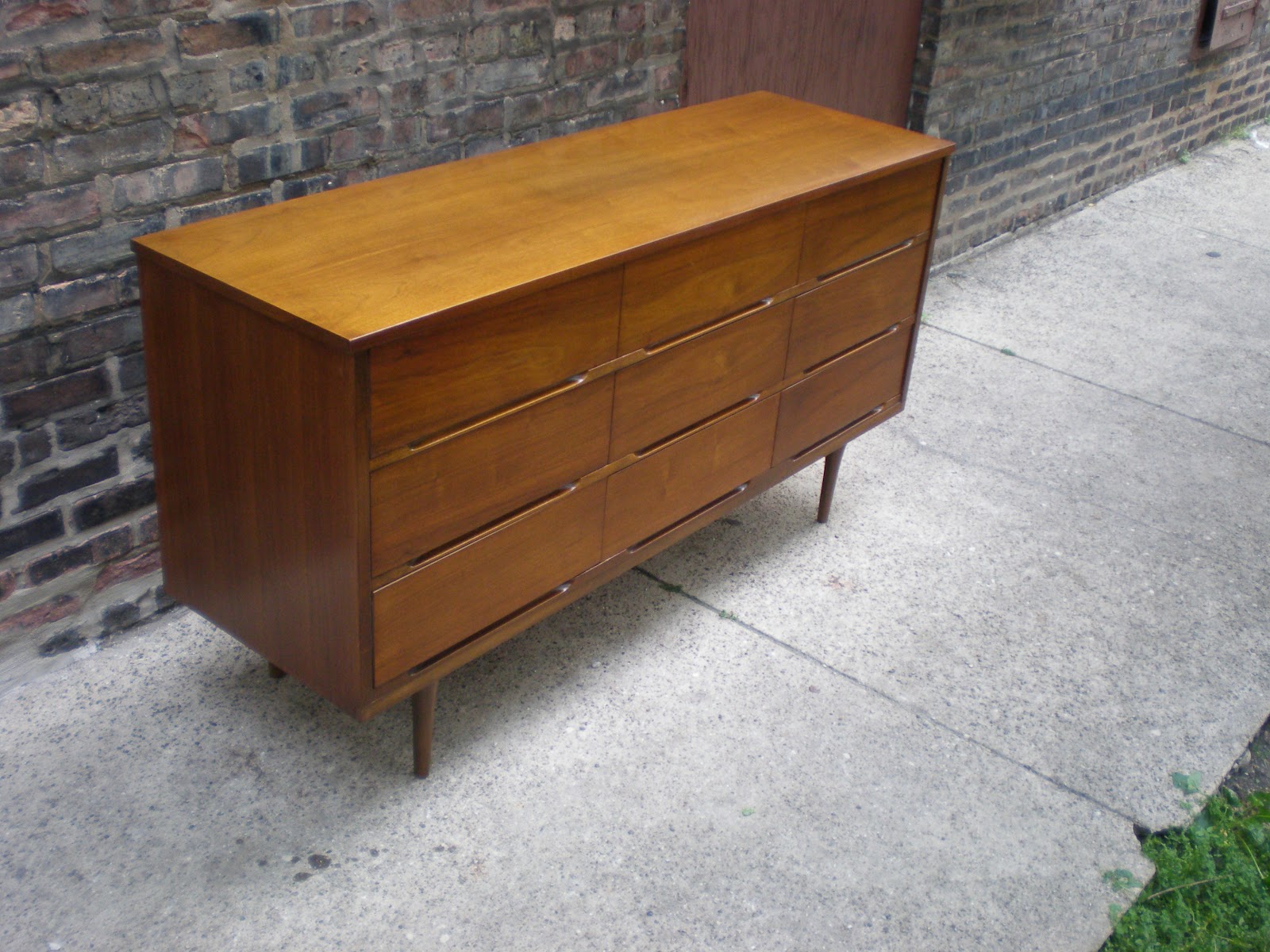 Mid Century Chicago 4 Piece Walnut Bedroom Set Highboy, Lowboy