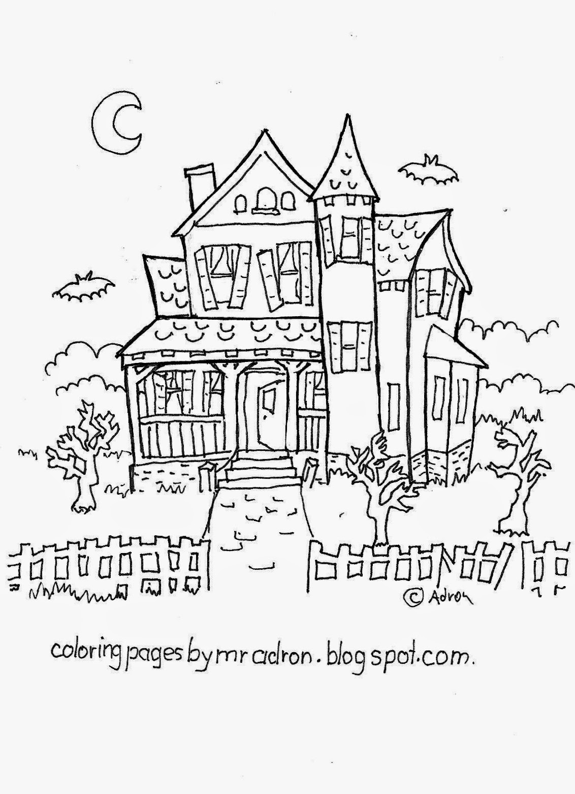 Coloring Pages for Kids by Mr. Adron: Haunted House Free Haloween