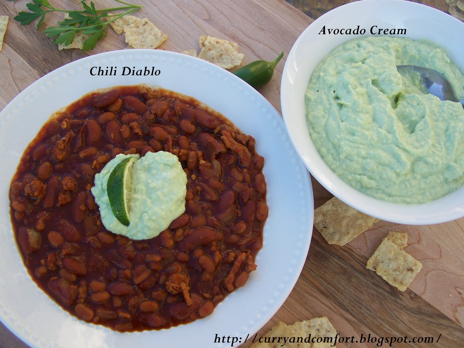 Kitchen Simmer Chili Diablo with Avocado Cream