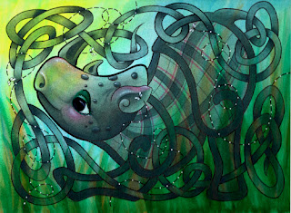 Celtic Rhino acrylic painting and a video