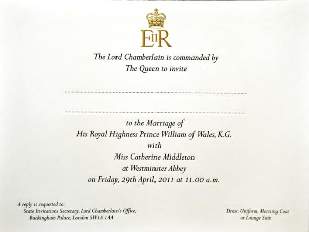 will and kate royal wedding invitation. will and kate royal wedding