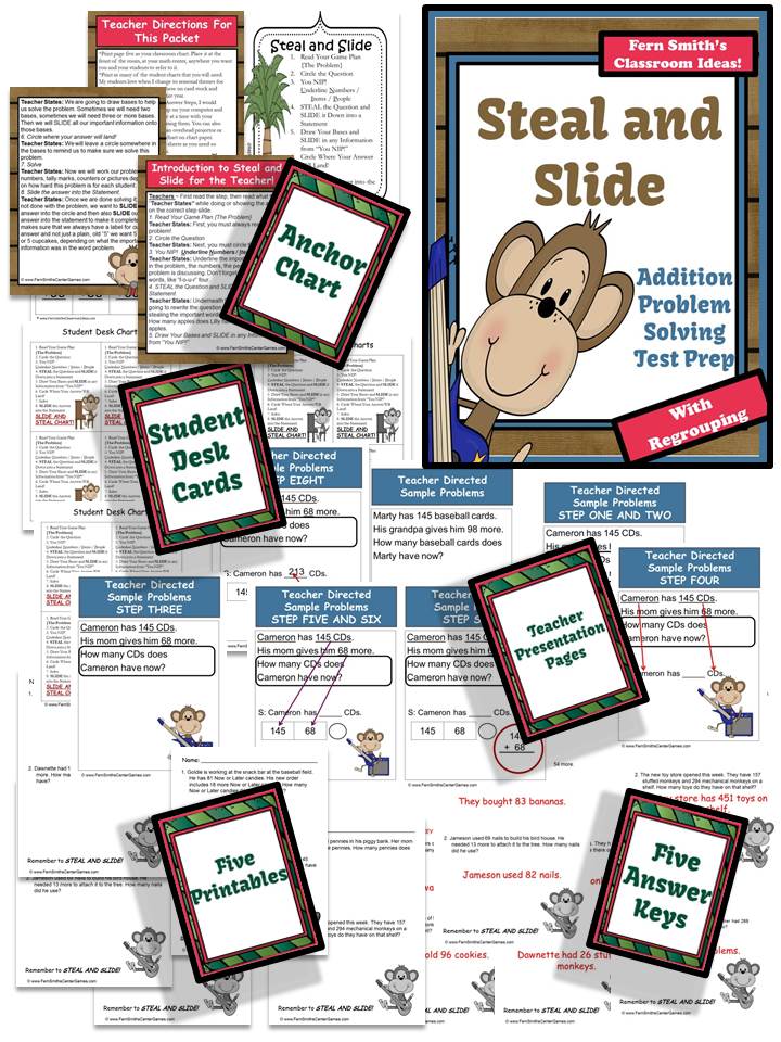 Just Published Test Prep Monkey Steal and Slide Method - Addition With Regrouping Fern Smith's Test Prep Monkey Steal and Slide Method - Addition With Regrouping