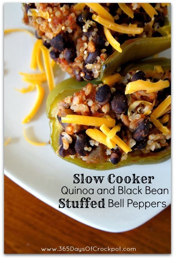 Slow Cooker Vegetarian Quinoa and Black Bean Stuffed Peppers from 365