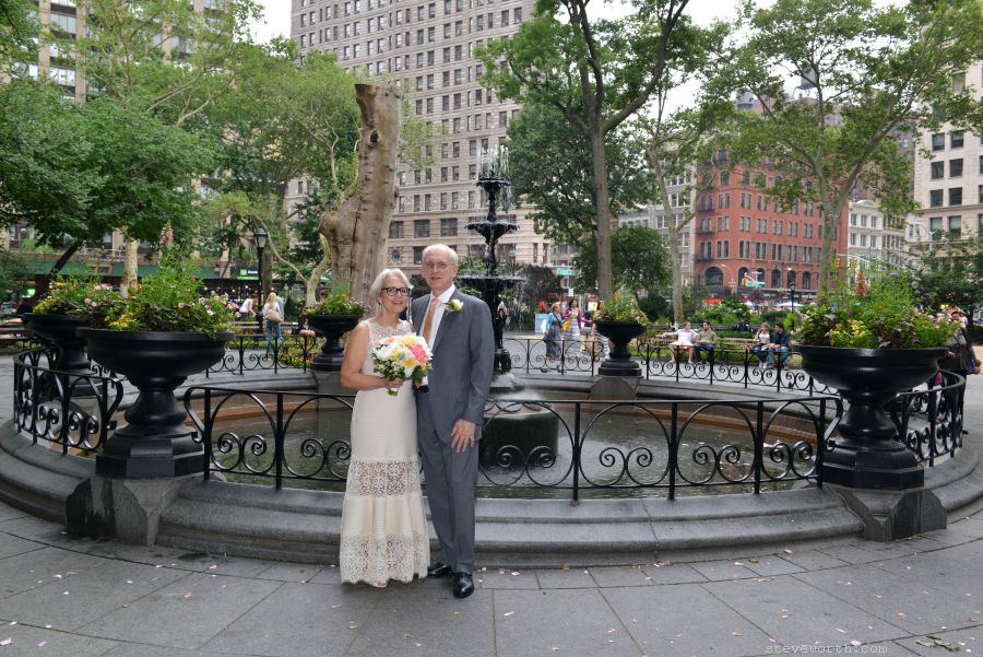 Wedding Portrait in front of Fountain in Madison Square Park