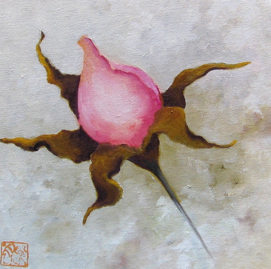 Hellenne Vermillion Art Pink Rosebud Oil Painting