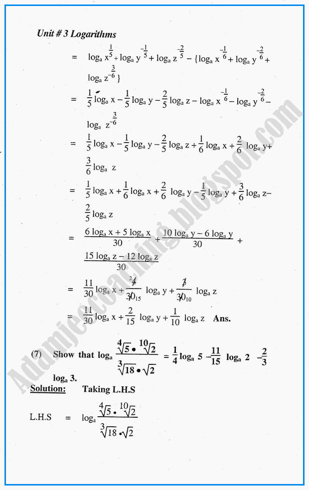 Adamjee Coaching Exercise 3.3 Logarithms Mathematics Notes for