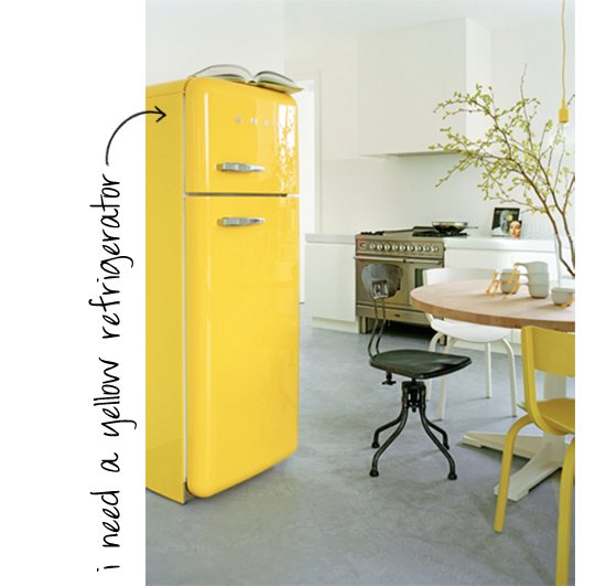 Yellow refrigerator Designs de cozinha, Cozinhas domésticas