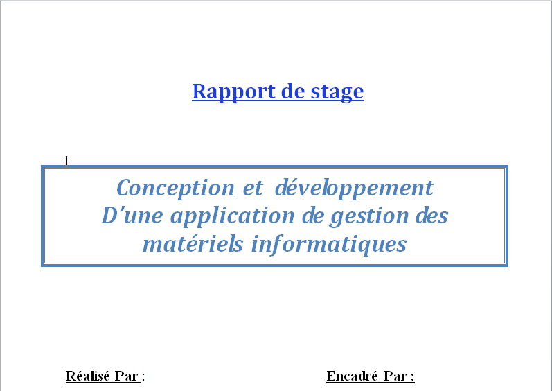 Projet De Stage De Fin D Annee Conception Et Developpement